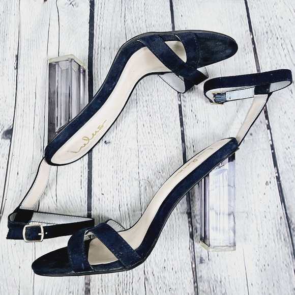 LULU'S | Ismay lucite heel blue suede heels - Picture 3 of 13